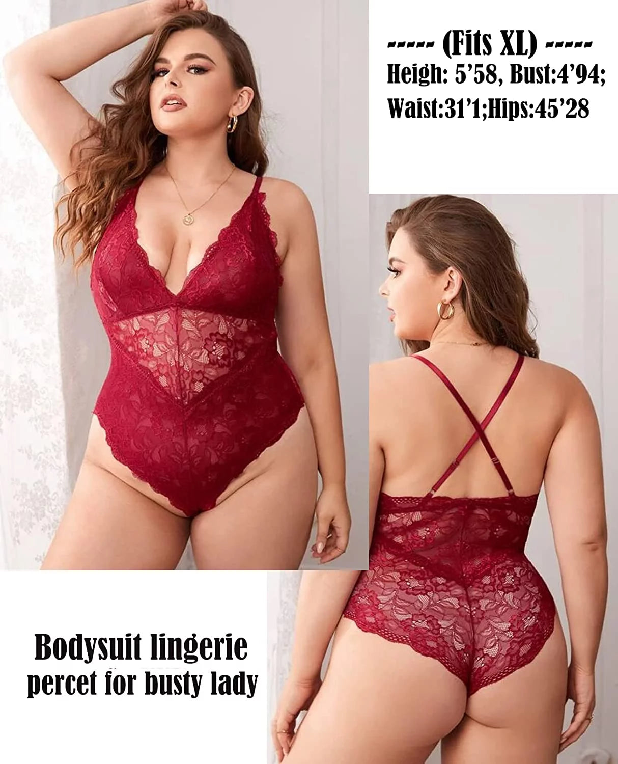 Women Lingerie One Piece Bodysuit Teddy One Piece Babydoll Red(Dark Red,Xxl) - OmniPleasures