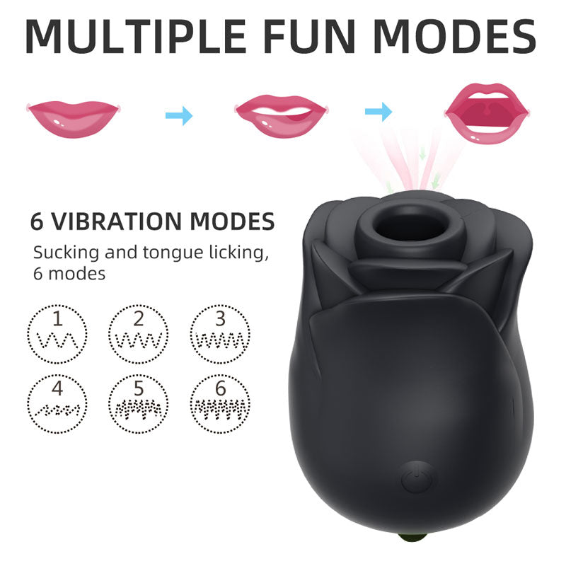 Black 2in1 Clitoral Stimulation Rose Sex Toy - OmniPleasures