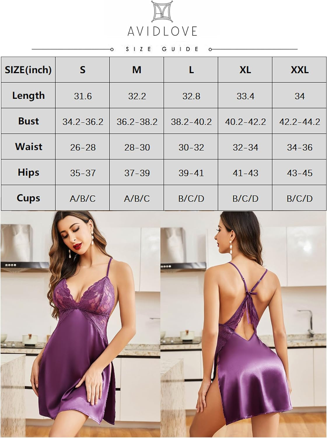 Lingerie for Women Satin Nightgown Lace Babydoll Silk Sleepwear Mini Nightdress Side Slit - OmniPleasures