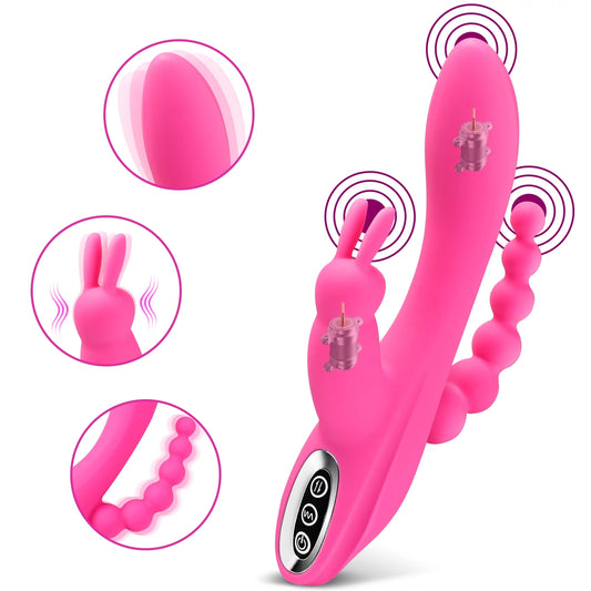 3 in 1 Rabbit Vibrator with 7 Powerful Vibration Modes G Spot Vibrator Silicone Massager Adult Sex Toys for Women - OmniPleasures