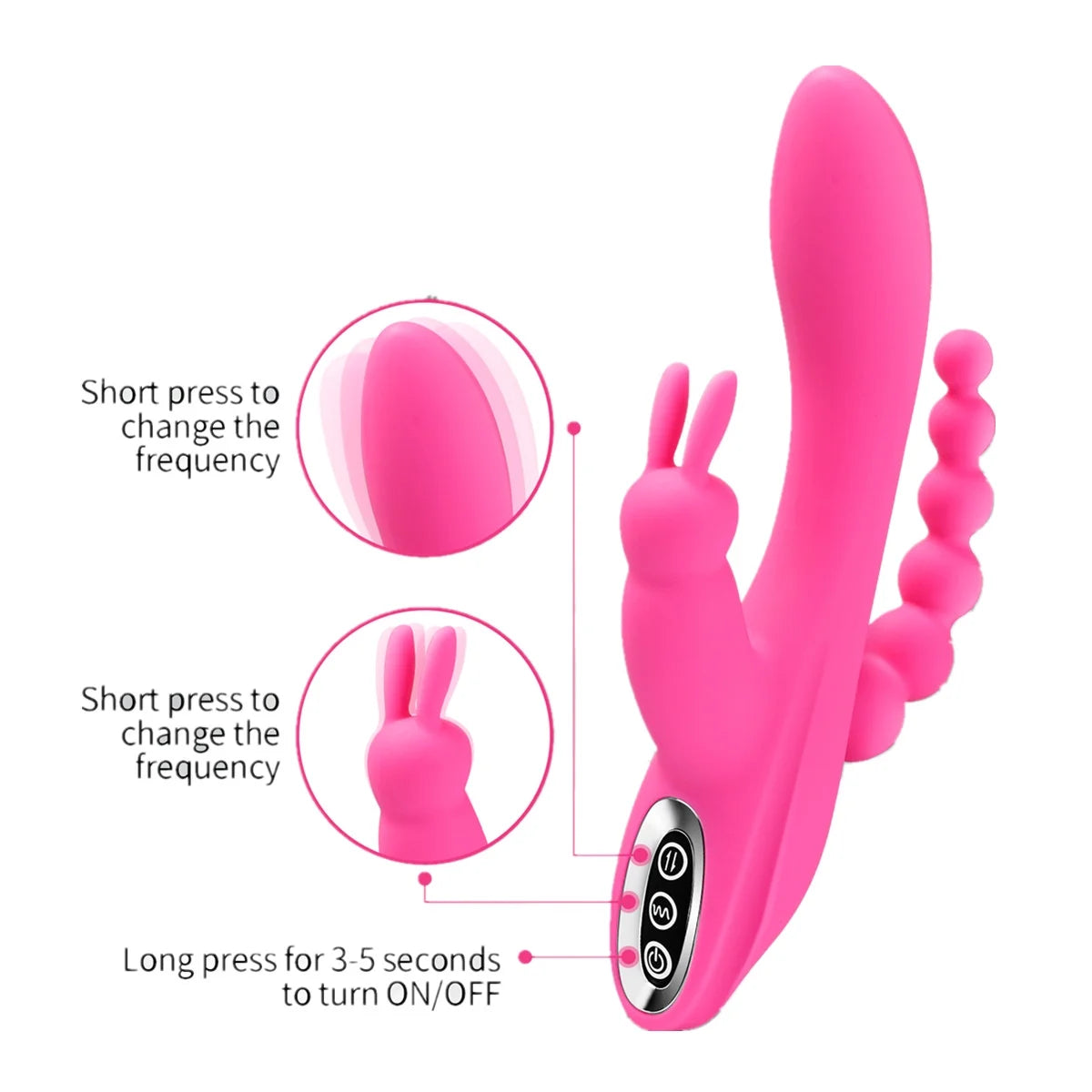 3 in 1 Rabbit Vibrator with 7 Powerful Vibration Modes G Spot Vibrator Silicone Massager Adult Sex Toys for Women - OmniPleasures