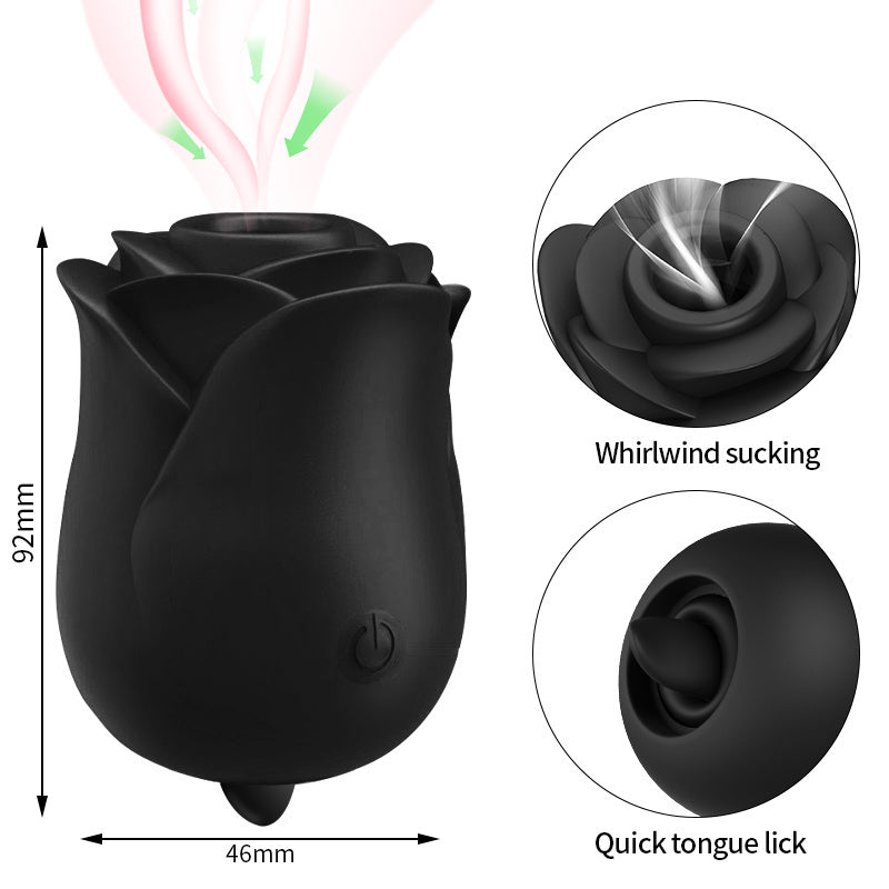 Black 2in1 Clitoral Stimulation Rose Sex Toy - OmniPleasures