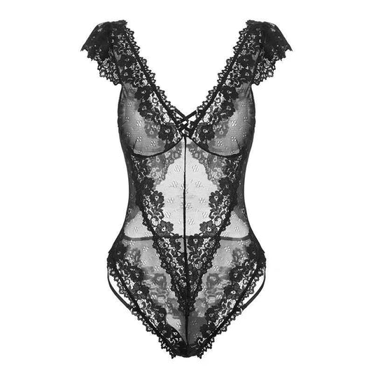 Sexy Lace Lingerie Black Transparent Bodysuit - OmniPleasures