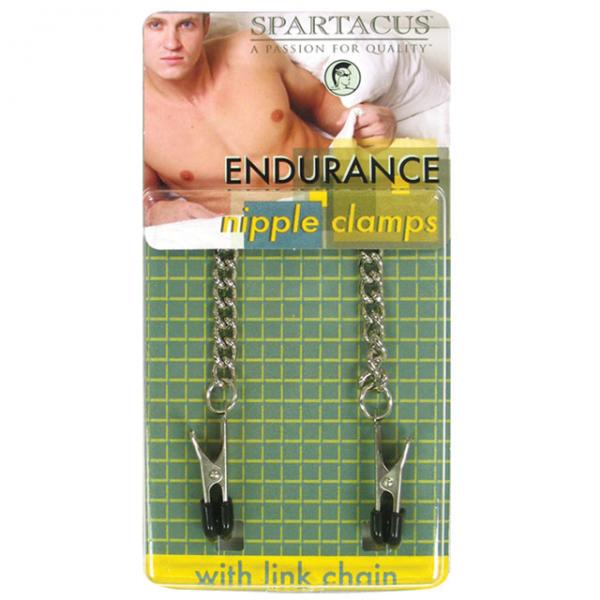 Spartacus Endurance Nipple Clamps With Curbed Chain Rubber Tipped - OmniPleasures