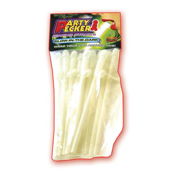 Party Pecker Sipping Straws Glow 10 Pack - OmniPleasures