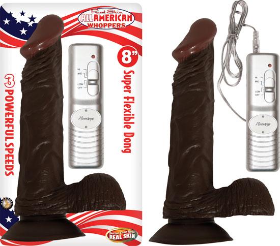 All American Whopper 8 inches Vibrating Dildo, Balls Brown - OmniPleasures