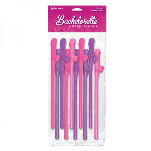 Bachelorette Party Favors Dicky Sipping Straws Pink/purple 10pc. - OmniPleasures