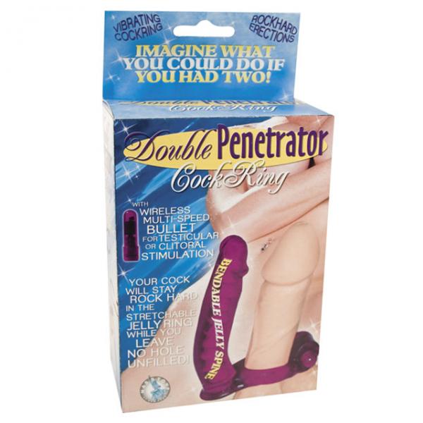 Double Penetrator Cock Ring with Bendable Dildo Purple - OmniPleasures