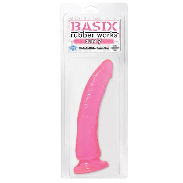 Basix Rubber Slim 7 inches Dong Suction Cup Pink - OmniPleasures