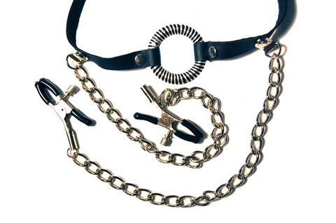 Fetish Fantasy O-Ring Gag With Nipple Clamps - OmniPleasures