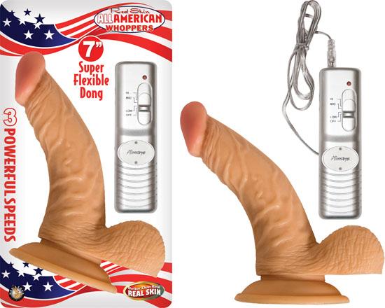 All American Whopper Vibrating 7 inches Dildo, Balls Beige - OmniPleasures