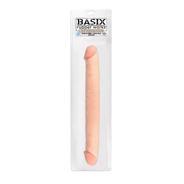 Basix Rubber Works 12 Inches Double Dong Beige - OmniPleasures