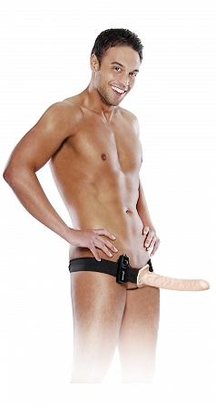 10in Vibrating Hollow Strap On - Beige - OmniPleasures