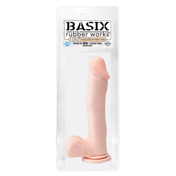 Basix Rubber Works 12 inches Dong Suction Cup Beige - OmniPleasures