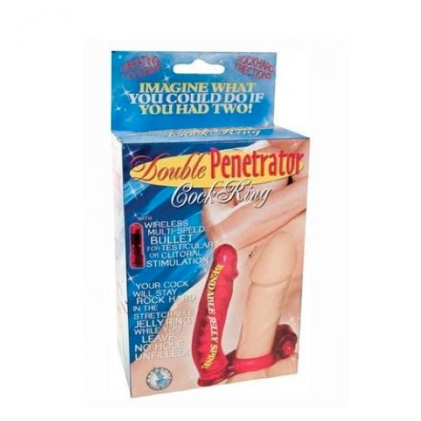 Double Penetrator Rabbit Cockring Vibrating Waterproof Red - OmniPleasures