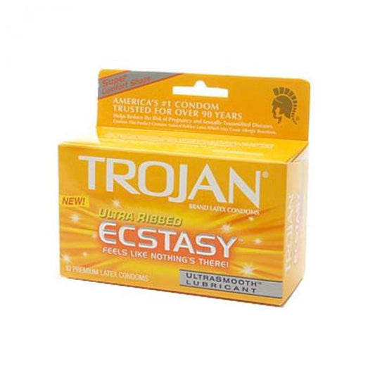 Trojan Ultra Ribbed Ecstasy Lubricated Condoms 2 Pack - OmniPleasures