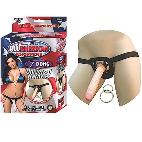 Real Skin All American Whoppers Dong With Universal Harness 7 Inch - OmniPleasures