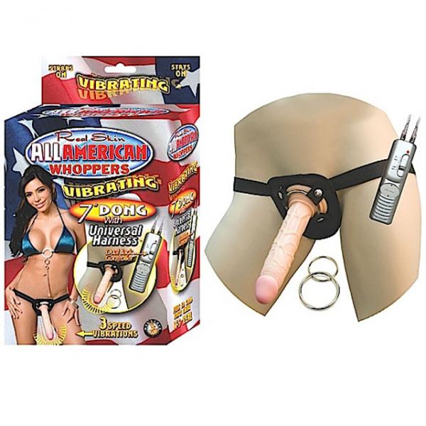 All American Whoppers 7 inches Vibrating Dong Universal Harness - OmniPleasures