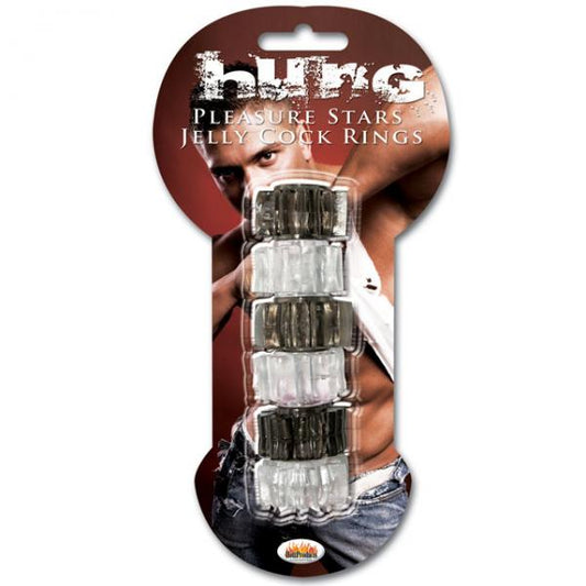 Hung Pleasure Stars Jelly Cock Rings Black/clear 6 Pack - OmniPleasures