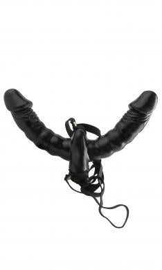 Vibrating Double Delight Strap-On Black - OmniPleasures