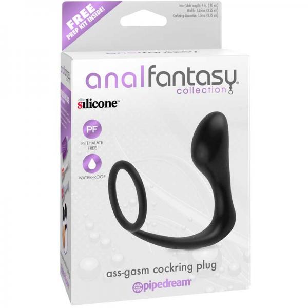 Ass-Gasm Silicone Cockring Plug - Black - OmniPleasures