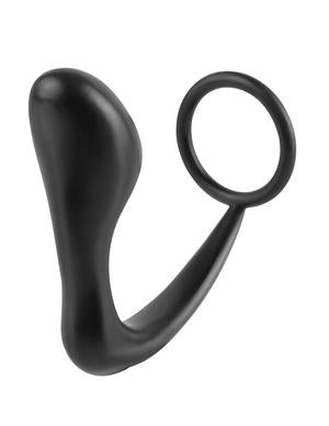 Ass-Gasm Silicone Cockring Plug - Black - OmniPleasures