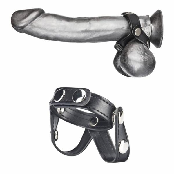 C & B Gear V-Style Cock Ring with Ball Divider Black - OmniPleasures