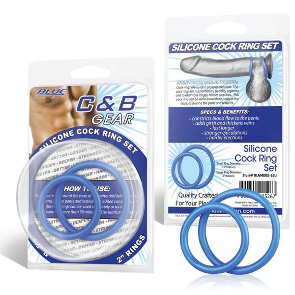 C & B Gear Silicone Cock Ring Set Blue - OmniPleasures