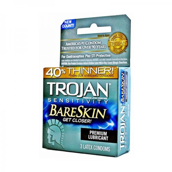 Trojan Bareskin Thinner Latex Condoms (3 Pack) - OmniPleasures