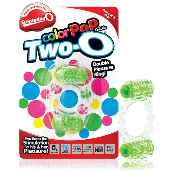 Color Pop Two O Quickie Green Vibrating Ring - OmniPleasures