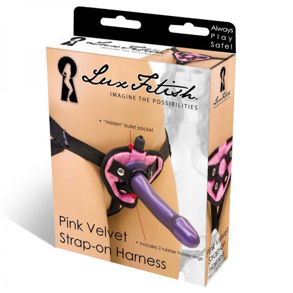 Lux Fetish Velvet Strap On Harness Pink O/S - OmniPleasures