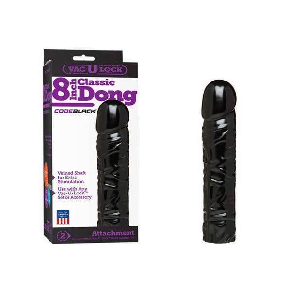 Vac-U-Lock 8in CodeBlack Classic Dong - Black - OmniPleasures