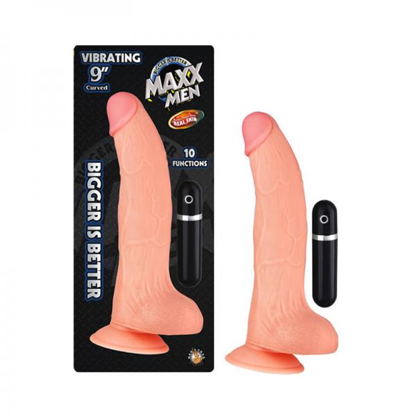 Maxx Men Vibrating 9 inches Curved Dong Beige - OmniPleasures