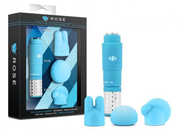 Revitalize Massage Kit with 3 Silicone Attachments Blue - OmniPleasures