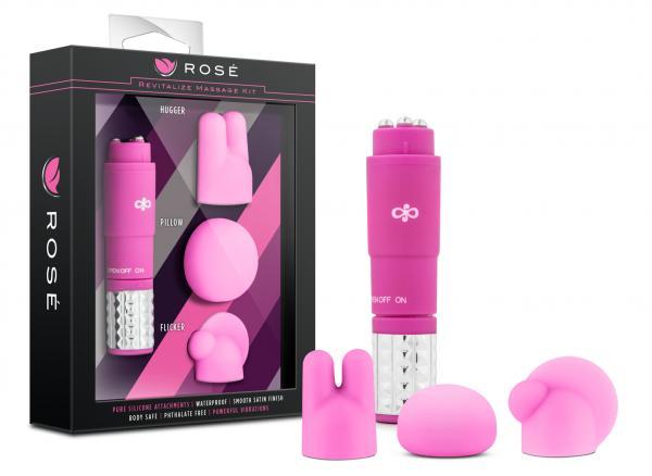 Rose Revitalize Massage Kit with 3 Silicone Attachments Pink - OmniPleasures