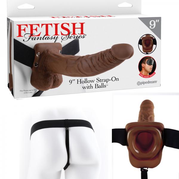 Fetish Fantasy 9in Hollow Strap-on With Balls Brown - OmniPleasures