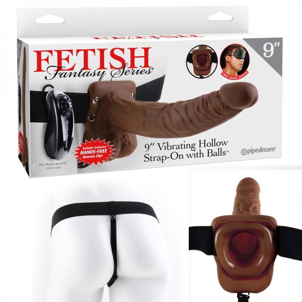 Fetish Fantasy 9in Vibrating Hollow Strap-on With Balls Brown - OmniPleasures