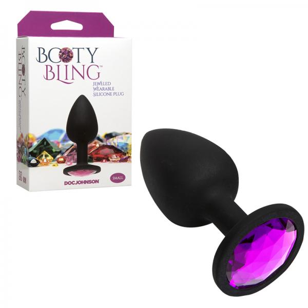 Booty Bling Small Black Plug Pink Stone - OmniPleasures