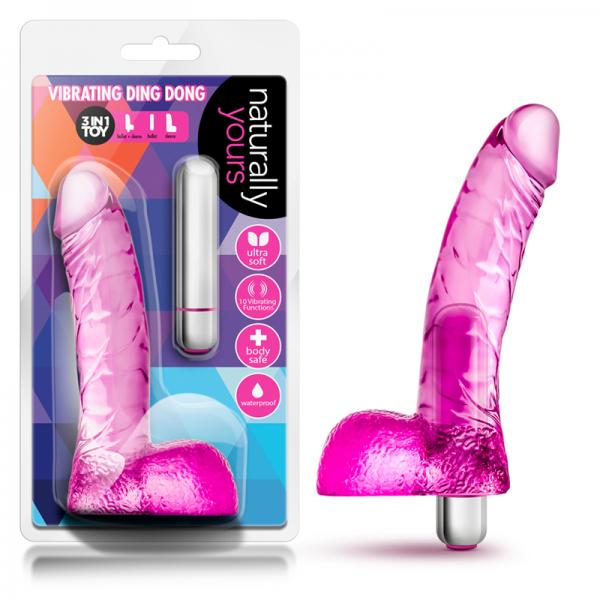 Naturally Yours Vibrating Ding Dong Pink Dildo - OmniPleasures