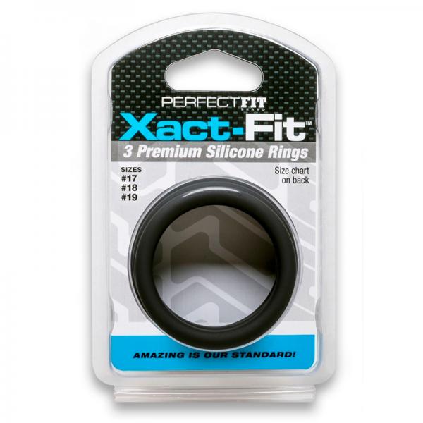 Xact-Fit Cockring Kit 3 Medium to Large Black - OmniPleasures