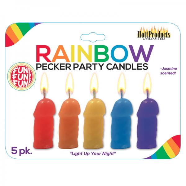 Rainbow Pecker Party Candles 5 Pack Assorted Colors - OmniPleasures