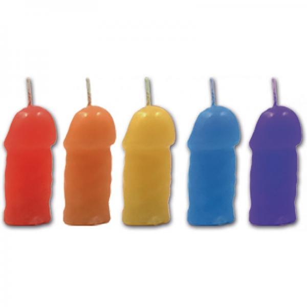 Rainbow Pecker Party Candles 5 Pack Assorted Colors - OmniPleasures