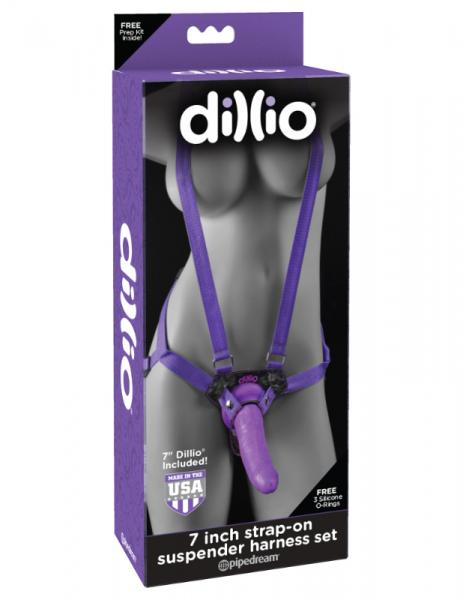 Dillio 7 inches Strap On Suspender Harness Set Purple - OmniPleasures