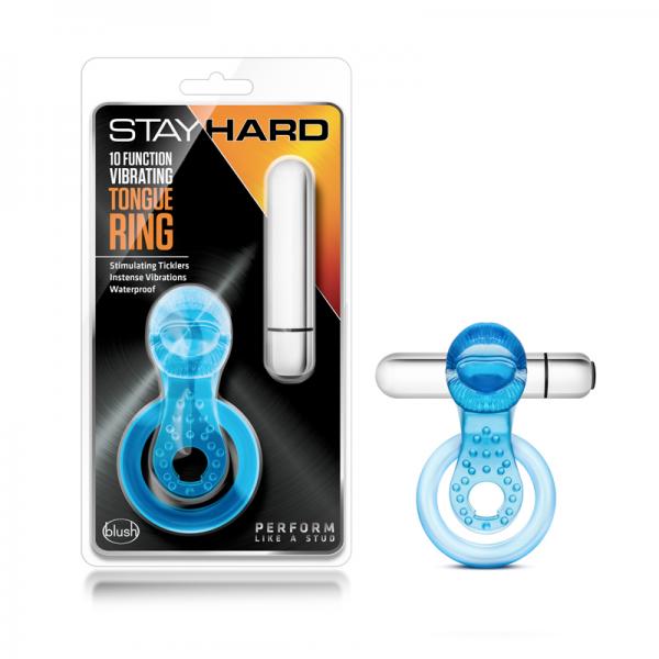 Stay Hard 10 Function Vibrating Tongue Ring Blue - OmniPleasures