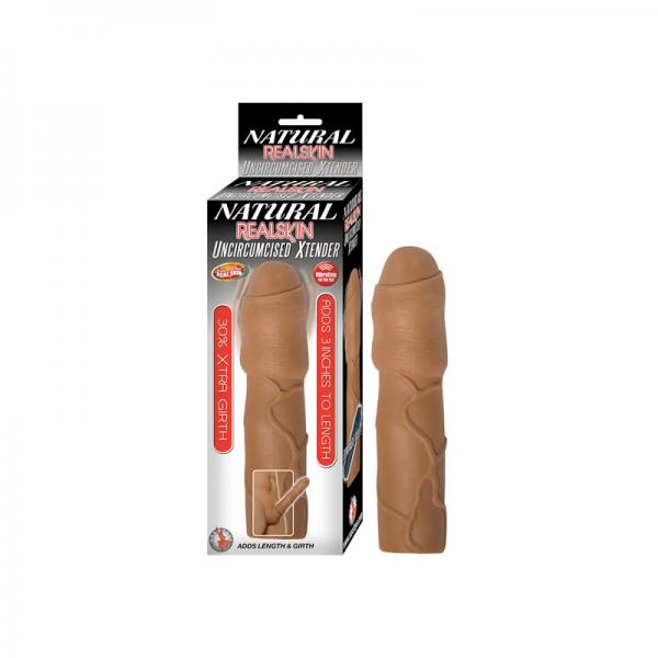 Natural Realskin Uncircumcised Xtender Removable Bullet Waterproof Brown - OmniPleasures