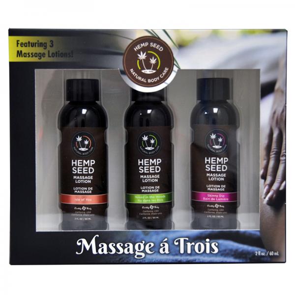 Earthly Body Gift Set Massage A Trois Includes: 2oz Isle Of You Massage Lotion, 2oz Skinny Dip Massa - OmniPleasures