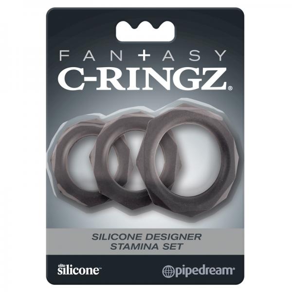 Fantasy C-ringz Silicone Designer Stamina Set Black - OmniPleasures