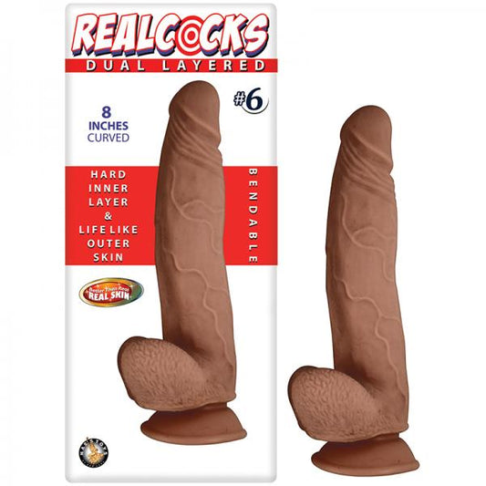 Real Cocks Dual Layered #6 Brown Curved 8 inches Dildo - OmniPleasures