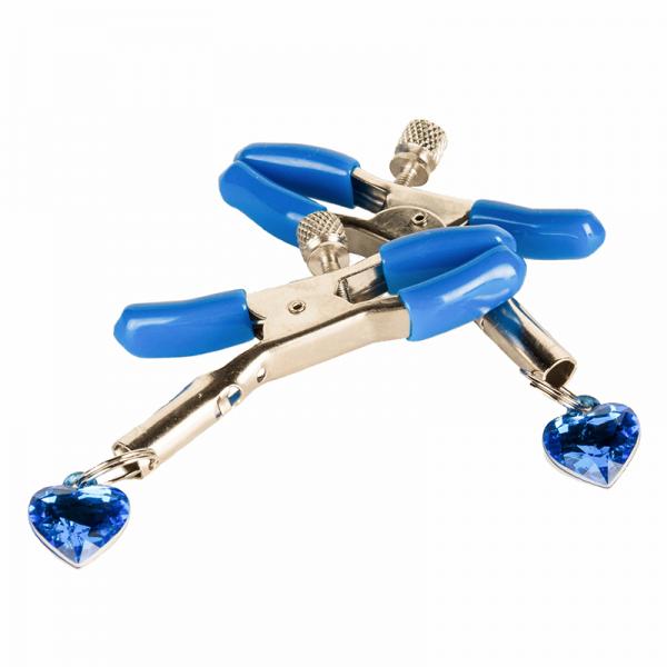 I'll Never Let Go Nipple Clamps Heart Charms Blue - OmniPleasures