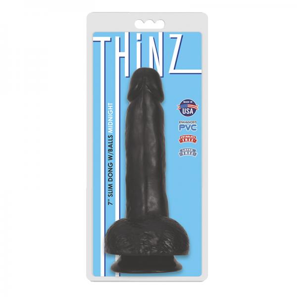 Thinz 7 inches Slim Dong with Balls Midnight Black - OmniPleasures